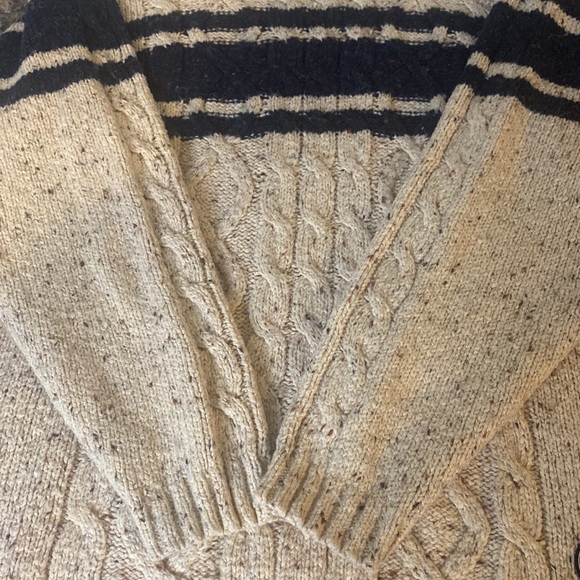 No Excess Snow Wear Wool Blend Striped Creme Cable Knit Turtleneck Sweater-Sz M - Picture 7 of 12